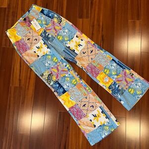 CIDER Patchwork Pants Multicolor Lightweight Straight Leg Side Zip New NWT Sz XS